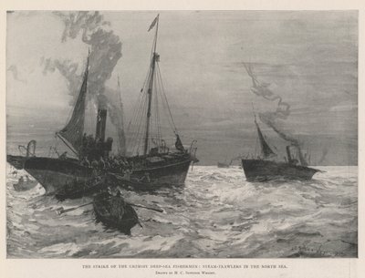 グリムスビーの深海漁師、北海の蒸気トロール船のストライキ 作： Henry Charles Seppings Wright